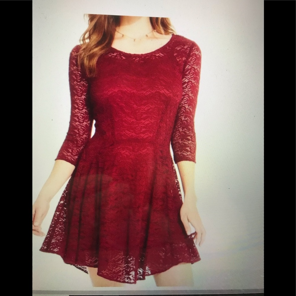 Fishbowl Burgundy Lace Illusion, A-Line Dress, NWT